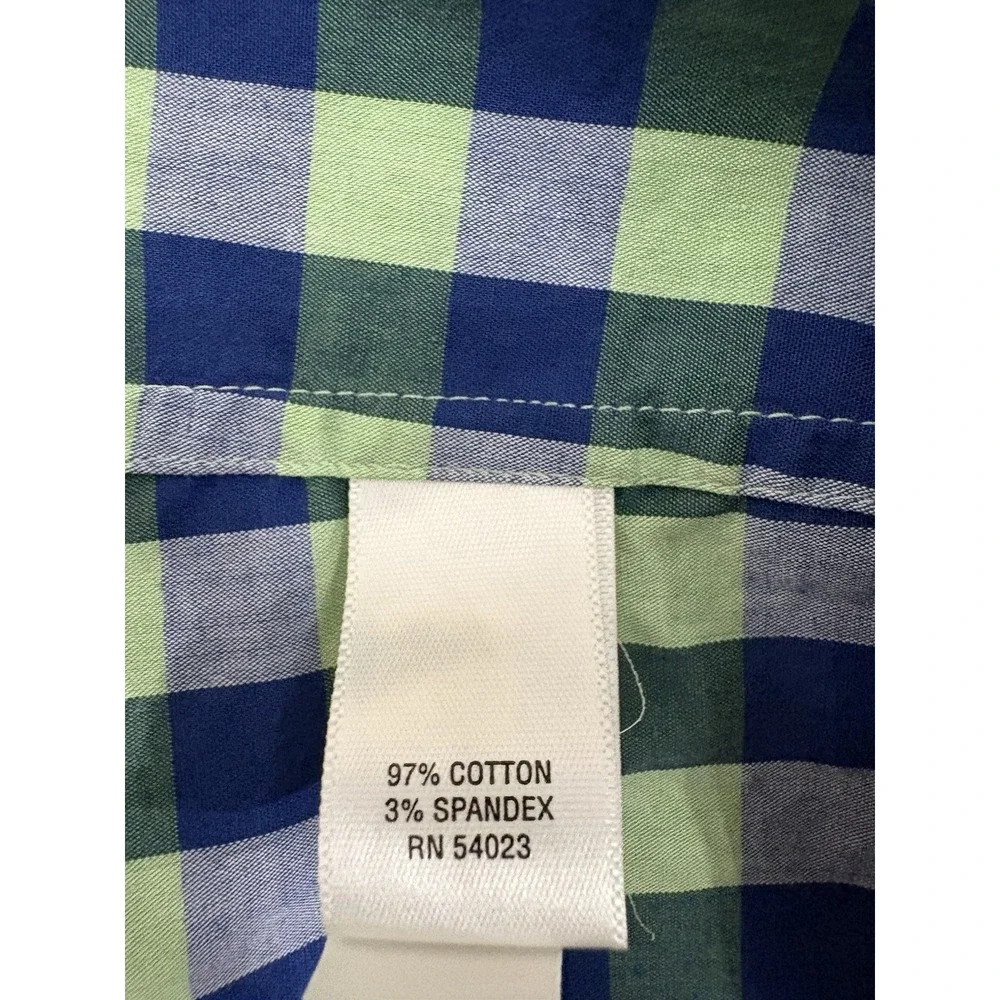 Banana Republic Men's Large L Green Blue Plaid Button Front Short-Sleeve Shirt